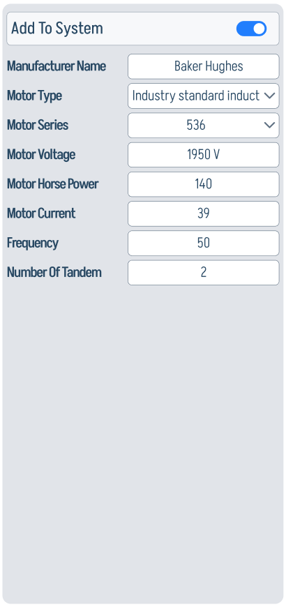 Motor configuration panel