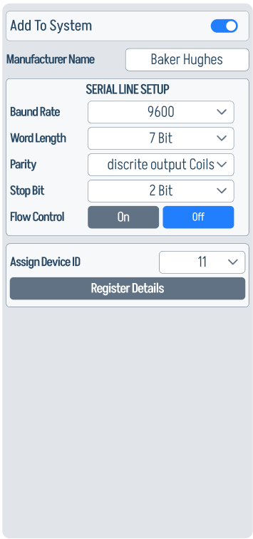 W/H Press configuration panel