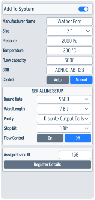 Choke configuration panel