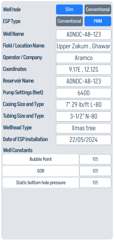 Well configuration panel