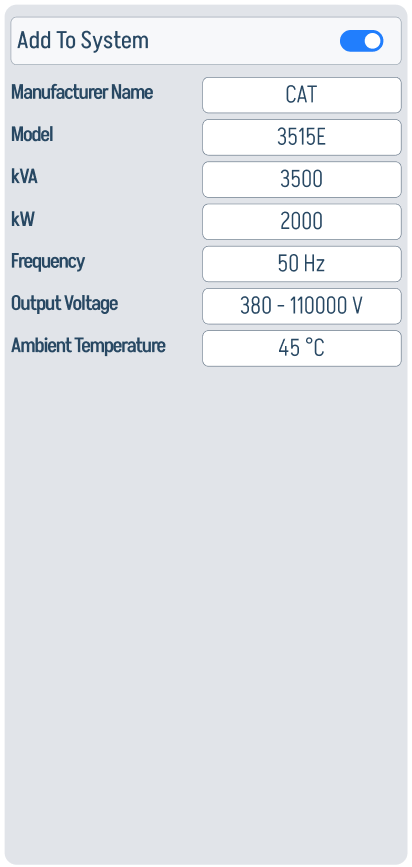 Generator configuration panel