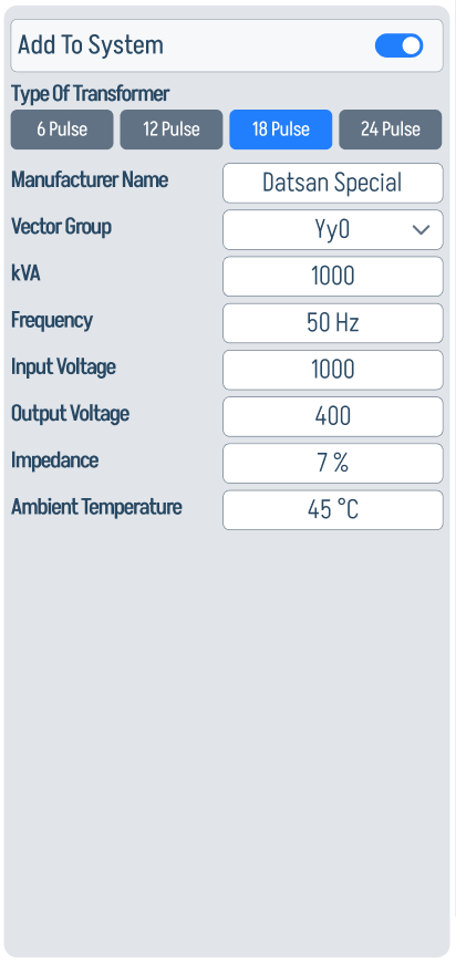 SD XFMR configuration panel