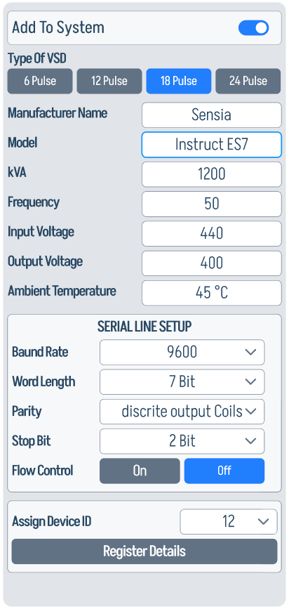 VSD configuration panel