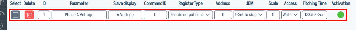 Register Details dialog - header row