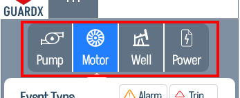 Category tabs row (Pump / Motor / Well / Power)