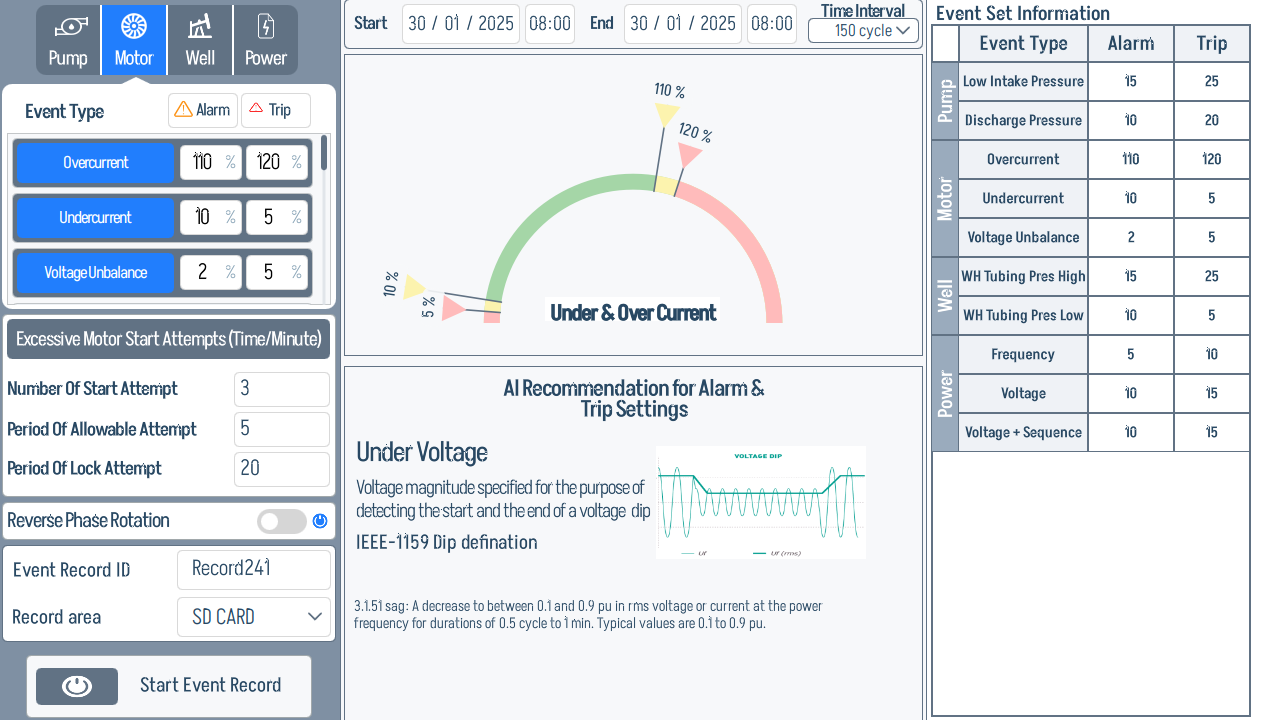 Event Settings — Motor tab