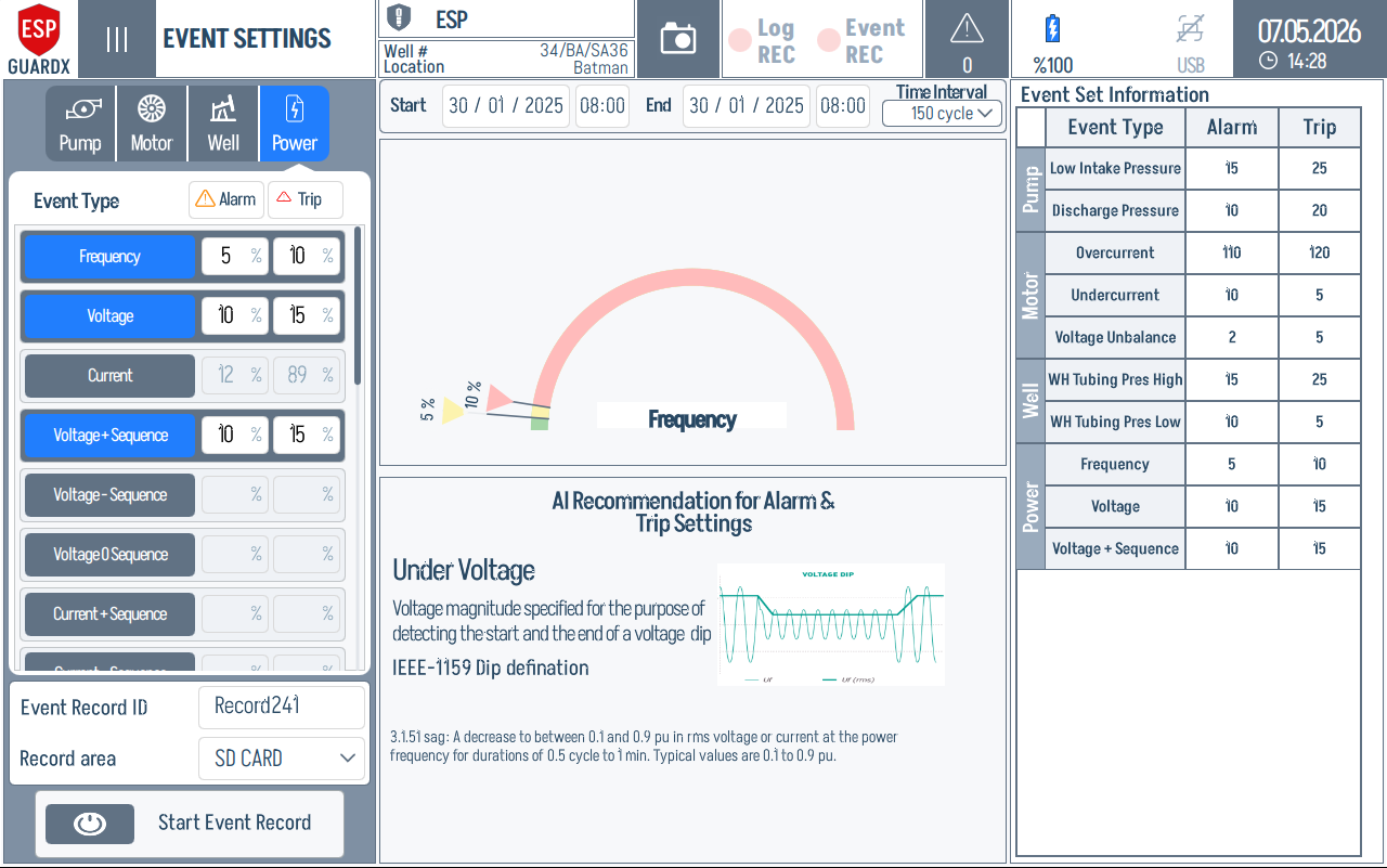 Event Settings — Power tab
