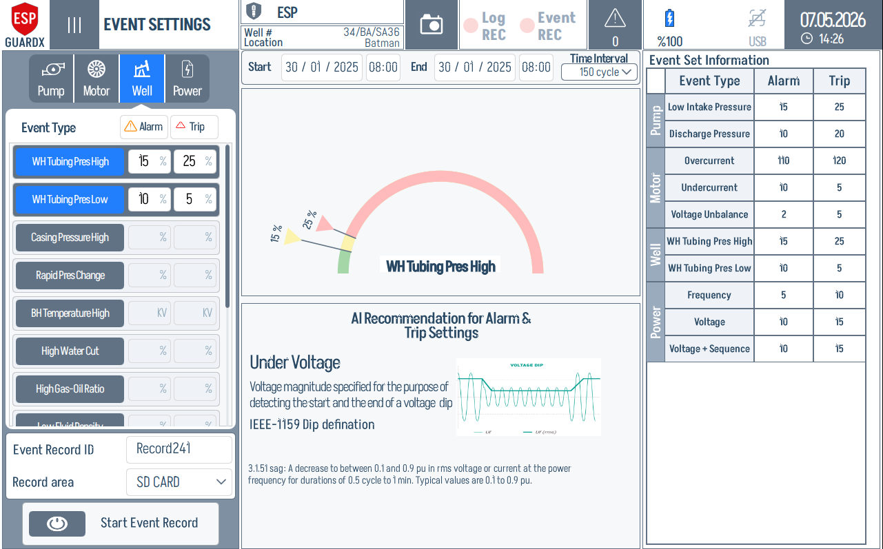 Event Settings — Well tab