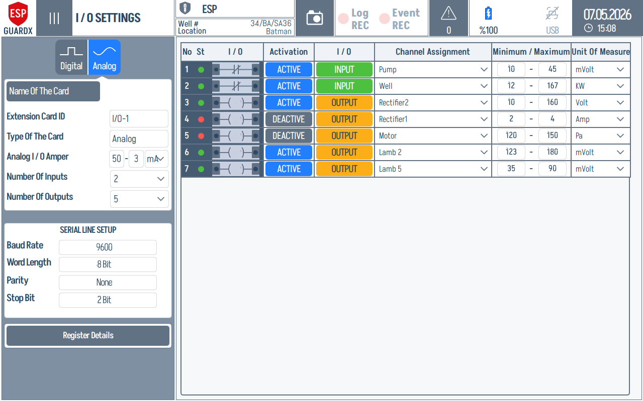 I/O Settings - Analog tab