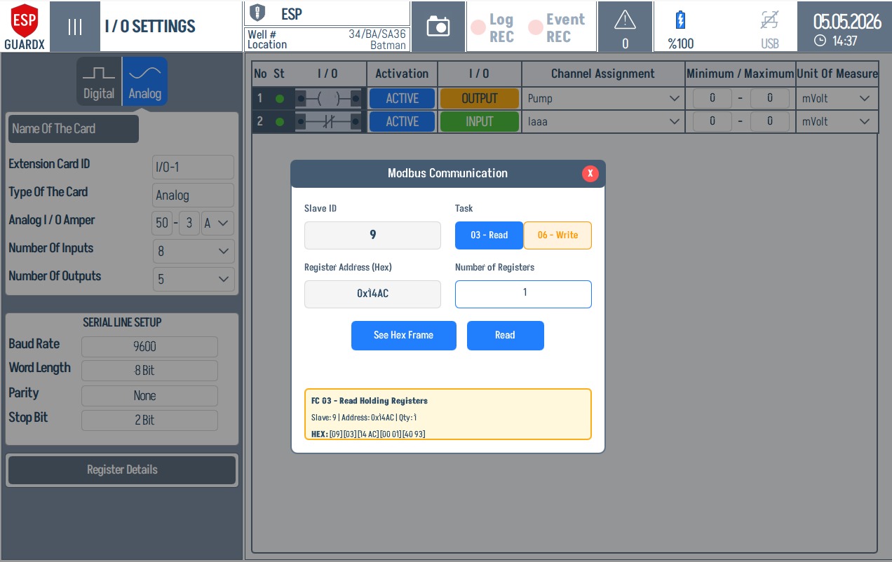Analog Modbus read hex frame
