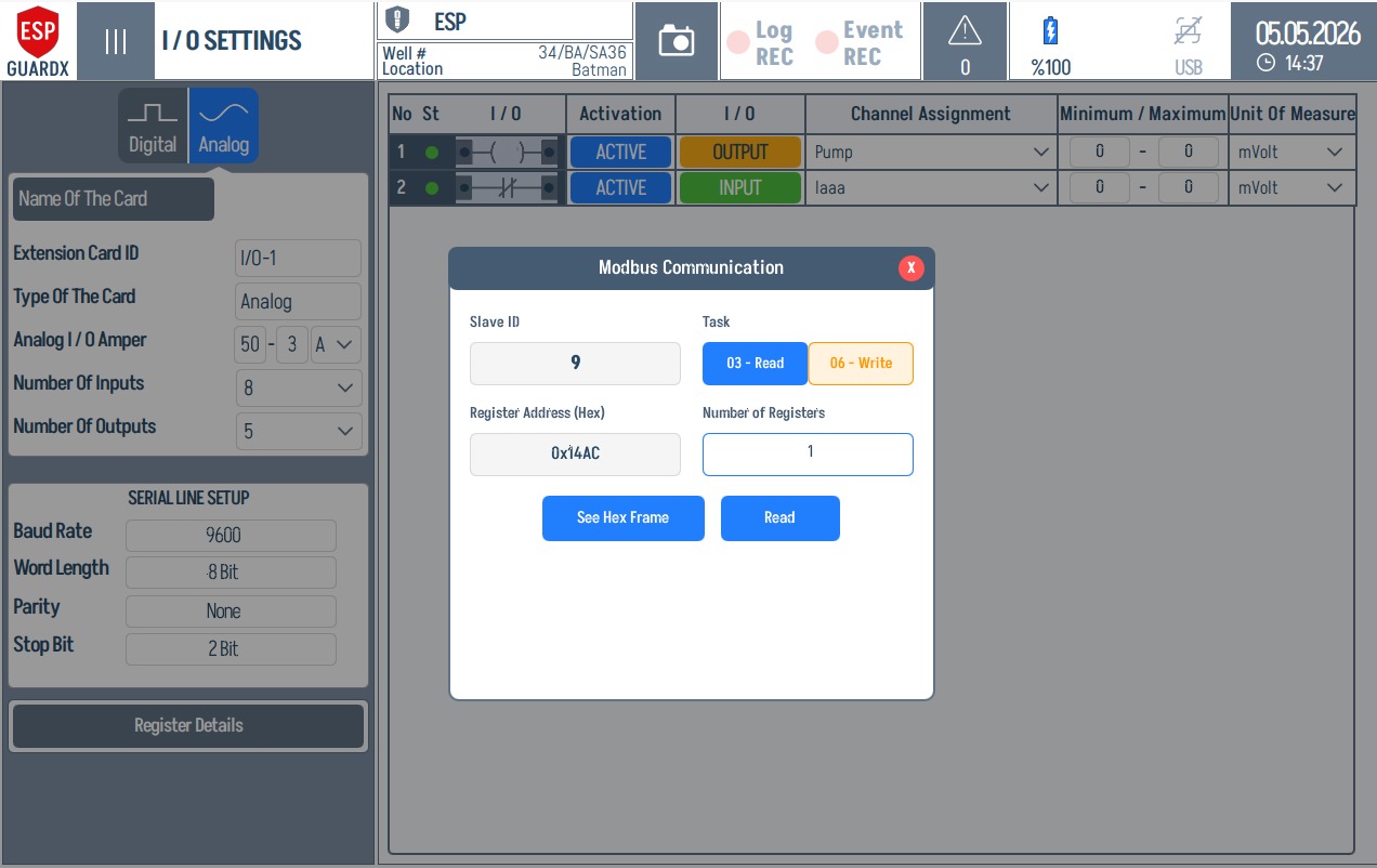 Analog Modbus read dialog