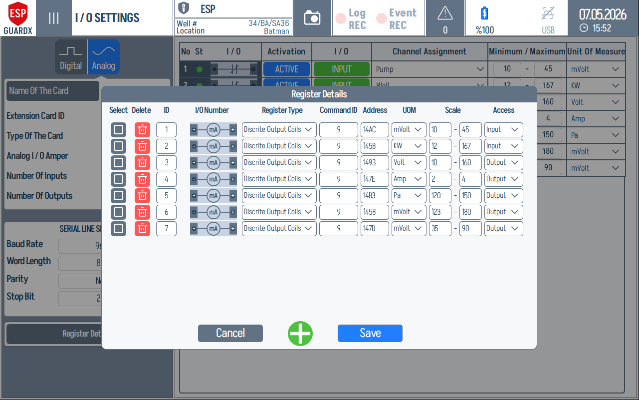 I/O Settings — Analog Register Details