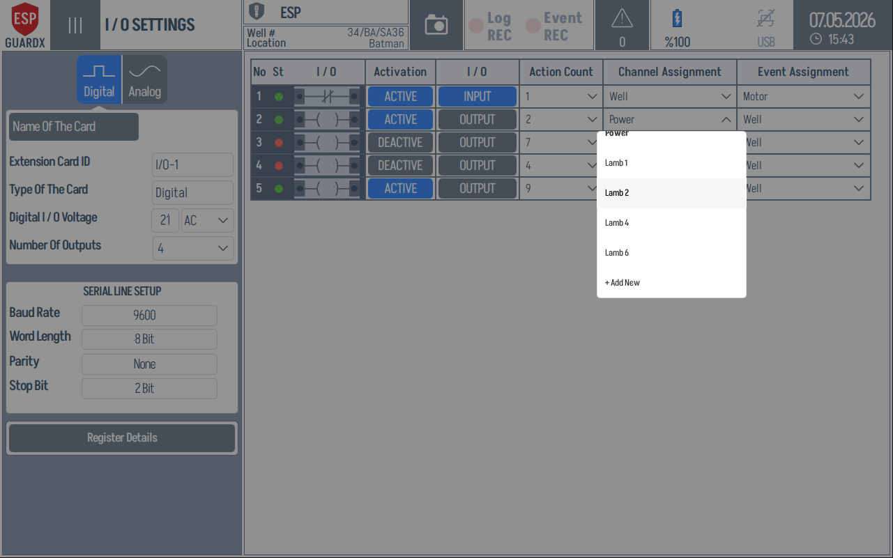 Digital channel assignment dropdown