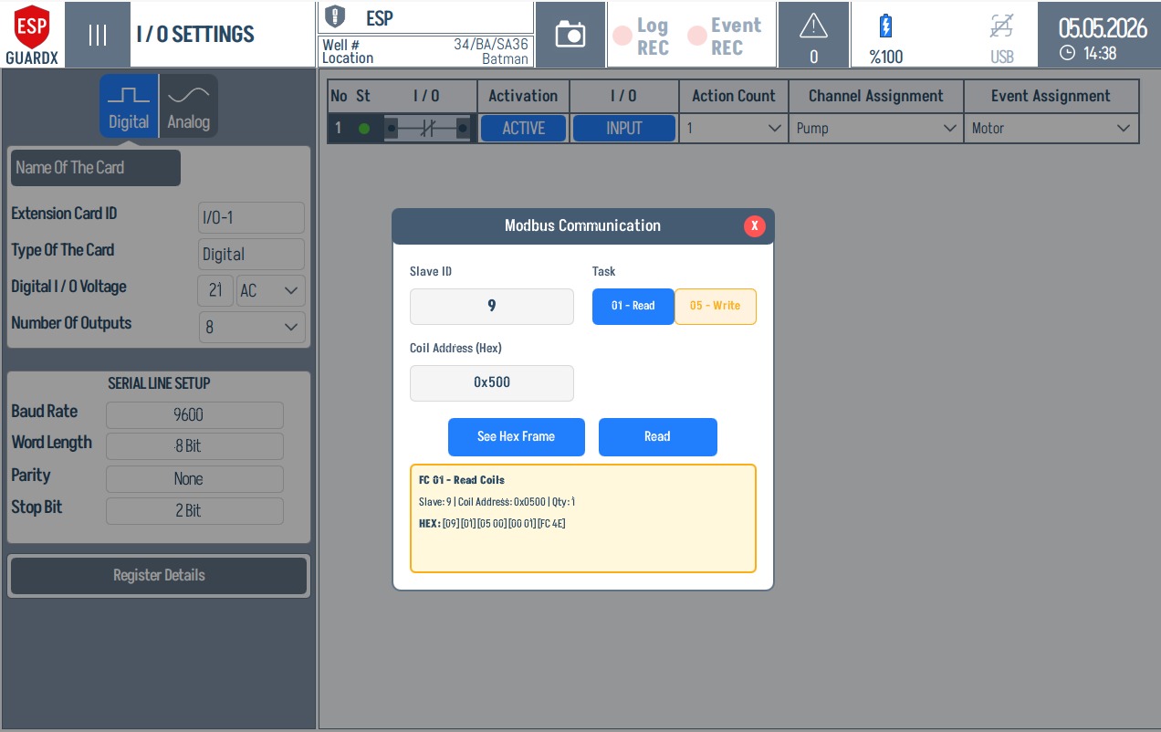 Digital Modbus read hex frame
