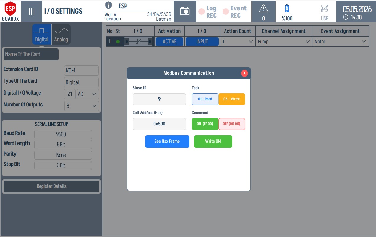 Digital Modbus write ON command