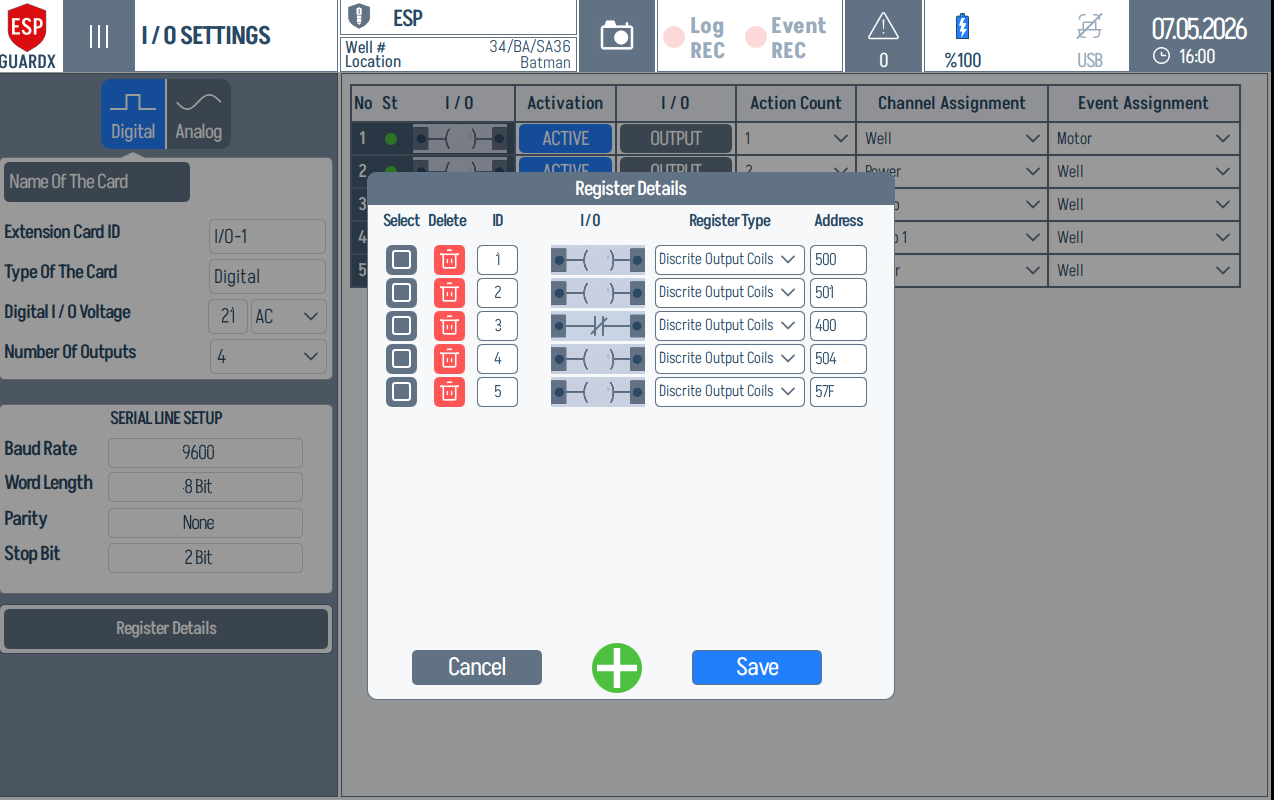 I/O Settings — Digital Register Details