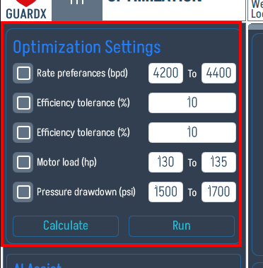 Optimization Settings on the results page