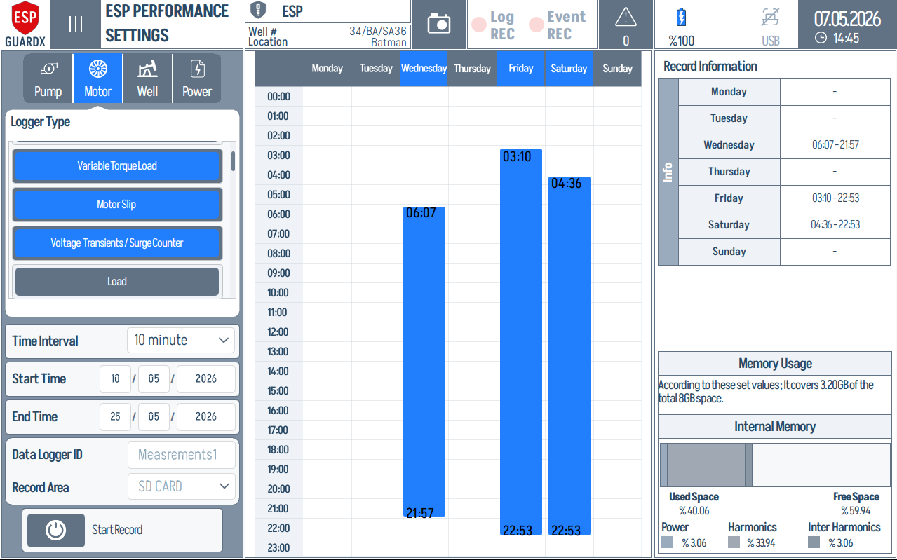 Performance settings — Motor tab