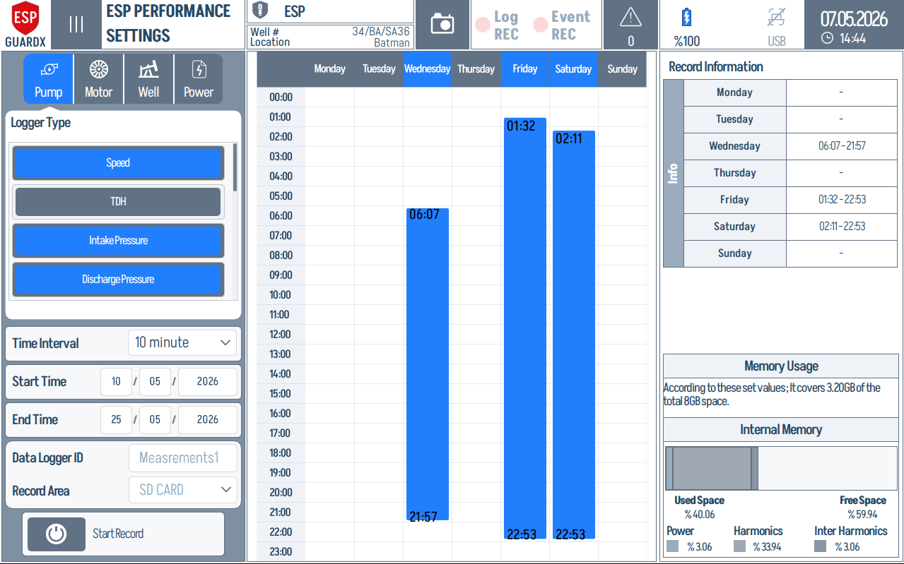 Performance settings — Pump tab