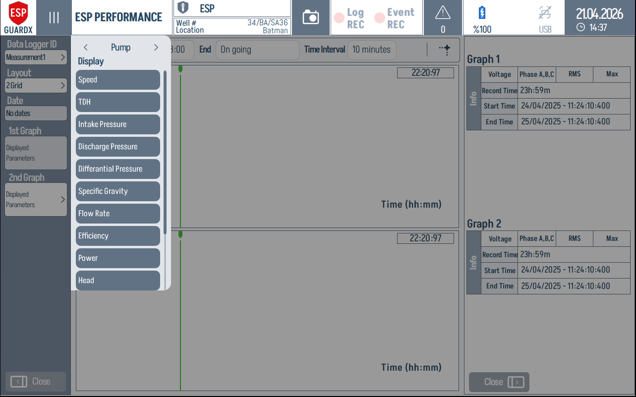 Display parameter picker — Pump category