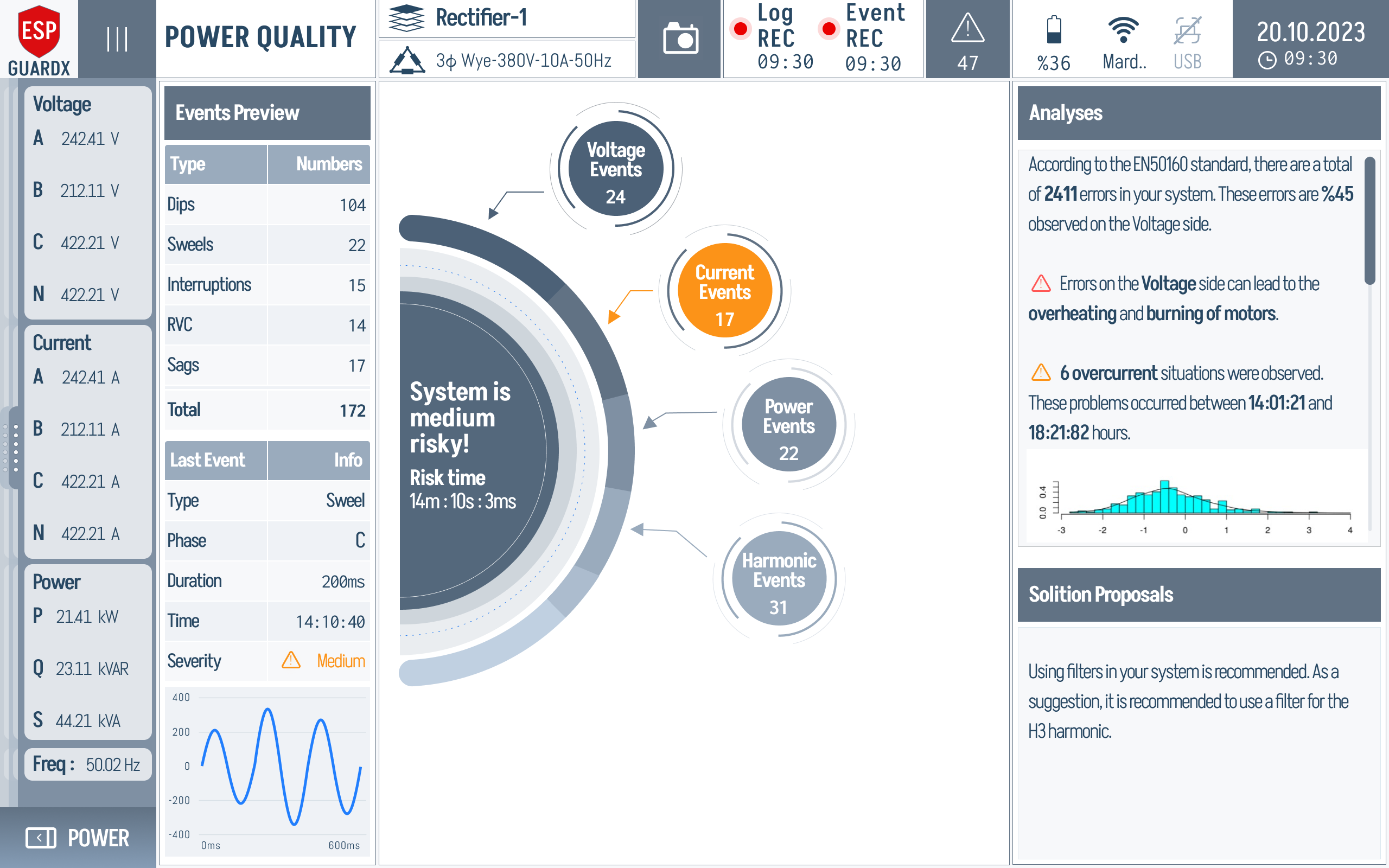 Power Quality screen